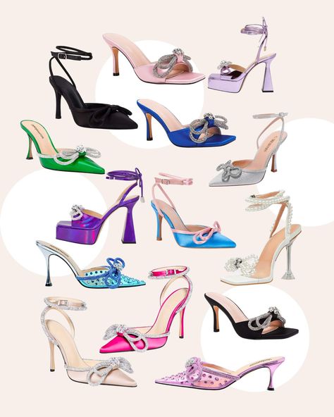 Mach Mach Shoes Outfit, Mach And Mach Heels Outfits, Mule Sandals Outfit, Mach And Mach Heels, Shoes Outfit Ideas, Sandals Outfits, Bow Mules, Cinderella Shoes, Square Toe Sandals