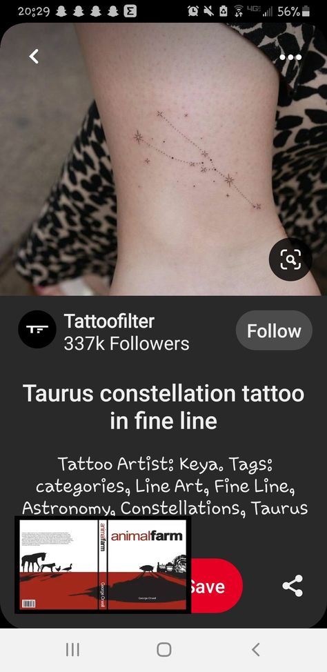 Fine Line Taurus Constellation Tattoo, Taurus Constellation Tattoo, Taurus Constellation, Astronomy Constellations, Constellation Tattoo, Constellation Tattoos, Fine Line Tattoos, Line Tattoos, Fine Line