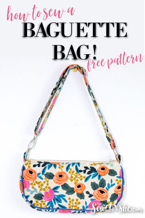 How to Sew a Baguette Bag - free sewing pattern for a small purse! Sew Can She, Bag Free Sewing Pattern, Small Bag Pattern, Handbag Sewing Patterns, Purse Sewing Patterns, Diy Bags Patterns, Free Sewing Pattern, Modern Bag, Sewing Purses