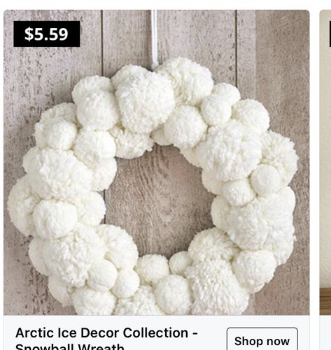 Snowball Garland, Snowball Wreath, Ice Decor, Snowball Tree, Snowman Wreaths, January Decor, Artsy Projects, Home Decor Winter, Pom Wreath