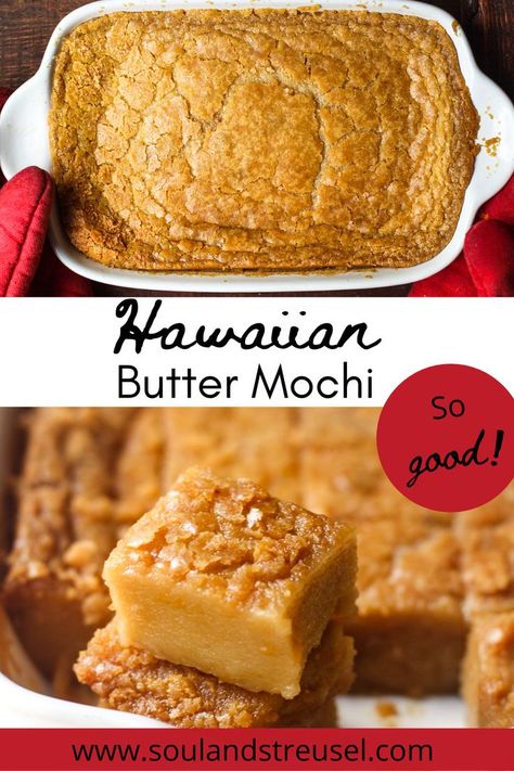 Hawaii Food Recipes, Hawaiian Butter Mochi, Butter Mochi Recipe, Hawaiian Dessert Recipes, I Lost 100 Pounds, Hawaiian Desserts, Luau Food, Butter Mochi, Mochi Recipe