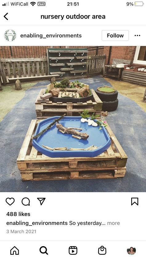 Pallet Play Area, Eyfs Playground Ideas, Eyfs Forest School Area, Eyfs Outside Area Ideas, Kindergarten Outdoor Design, Kindergarten Yard Ideas, Outdoor Play And Learning, Ks1 Outdoor Area, Ks1 Outdoor Area Ideas