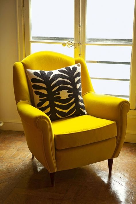 Armchair Inspiration, Home Decor Floral Arrangements, Upholstery Trends, India Mahdavi, Yellow Armchair, Yellow Furniture, Upholstery Armchair, Living Room Upholstery, Yellow Chair