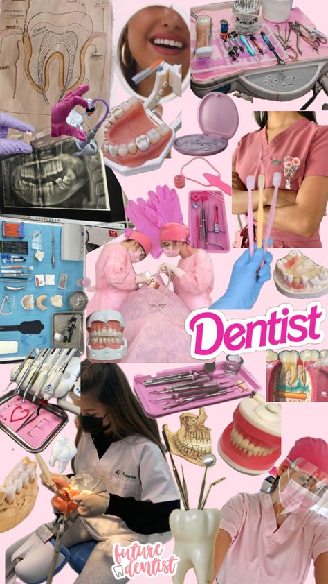 #vintage #vibes#dentist#dentistry#pink#barbie#dental#hygenisy#dentalschool#orthodoncist #teeth#mouth#school Dentist Career, Dental Assistant Study, Dental Photos, Dental Hygiene Student, Dental Videos, Vision Board Collage, Black Bratz Doll, Dentistry Student, Aesthetic Dentistry