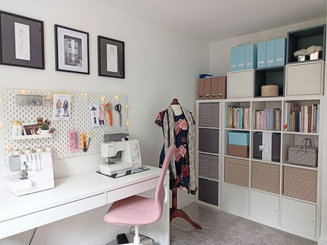 Creating a sewing room | Sewing and other stories Seamstress Room, Micke Desk, Drawer Mat, Room Supplies, Sewing Space, Kallax Ikea, Pinterest Room Decor, Fabric Boxes, Craft Room Office