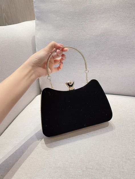 Black Glamorous Collar  Glitter Plain Box Bag Embellished   Women Bags Elegant Bag Classy, Bags For Prom, Small Black Purse, Classy Purses, Red Formal Dresses, Prom Bag, Bag Ysl, Bag Zara, Trendy Purses