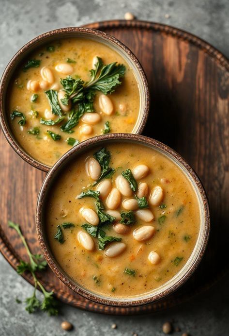 White Bean and Kale Soup White Bean Kale Sausage Soup, White Bean Soup Crock Pot, Bean Kale Soup, White Bean And Kale Soup, White Bean Kale, Bean And Kale Soup, White Bean And Kale, Soup Sunday, White Bean Kale Soup