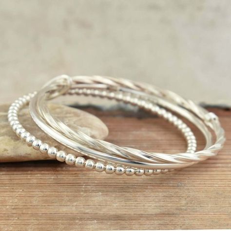 Trendy Silver Jewelry, Silver Bracelet Designs, Unique Sterling Silver Jewelry, Ornament Designs, Anchor Tattoos, Style Lookbook, Trendy Blouse, Silver Bangle Bracelet, Bangles Design