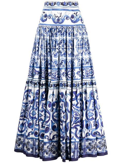 White Top And Long Skirt Outfit, Blue Long Skirt Outfit, Greek Skirt, Printed Maxi Skirt Outfit, Dolce And Gabbana Skirt, Long Summer Skirts, Long Skirt Floral, Blue Long Skirt, Summer Long Skirt