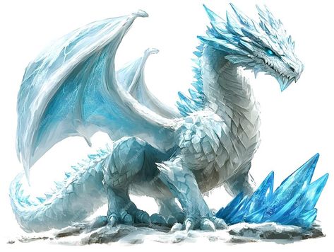 An ice Dragon Illustration stands on a snowy surface with blue and white icy scales | Premium AI-generated image Ice Animals, Ice Dragon Human Form, Ice Dragon Art, Ice Creature Fantasy Art, Fantasy Ice Dragon, Ice Dragon, Diamond Ice, Vector Background Pattern, Dragon Illustration