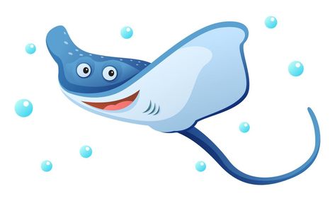 Stingray Cartoon, Cute Stingray, Marine Animals, Stingray, Cartoon Illustration, Animal Drawings, Vector Art, White Background, Vector Free