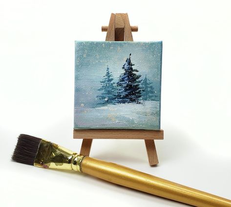 Mini Canvas Christmas Paintings, Gift Painting Ideas, Painting Mountains, Ideas New Year, Mini Toile, Abstraction Art, Mountain Artwork, Butterfly Art Painting, Small Canvas Paintings