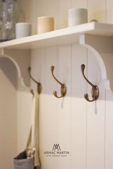 The little touches bring the biggest impact to your home interior and our solid brass hooks are no exception.⁠ With elegant, curved edges, function meets design here with our 0810 Hat & Coat Hooks in our satin antique satin lacquered finish. Coat Hooks Hallway, Hallway Stairs And Landing, Coat Hook Shelf, Brass Shelf Brackets, Armac Martin, Cabinet Knobs And Handles, Brass Shelves, Bath Hooks, Brass Coat Hooks