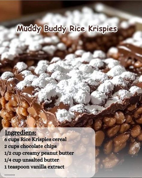 Easy Quick Recipes | Muddy Buddy Rice Krispies | Facebook Easy Quick Recipes, Rice Krispies Cereal, Curry Soup Recipes, Peanut Butter Rice Krispie Treats, Rice Krispie Bars, Muddy Buddy, Muddy Buddies Recipe, Rice Krispie Cereal, Rice Krispy