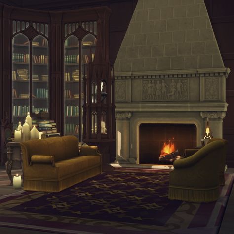 GOTHIC REVIVAL Interior :) | Felixandre on Patreon Sims 4 Gothic Cc Furniture Patreon, Sims 4 Gothic Interior, Sims 4 Gothic Cc Furniture, Sims 4 Gothic House, Sims 4 Bookshelf, Sims 4 Bookshelf Cc, Sims 4 Fireplace Cc, Gothic House Interior, Gothic Revival Interior