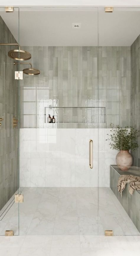 Walk In Shower Flush With Floor, Washroom Essentials, Bloxburg Realistic, Organic Modern Bathroom, Japandi House, Black Farmhouse, Bathroom Redesign, Transitional Bathroom, Master Bath Remodel