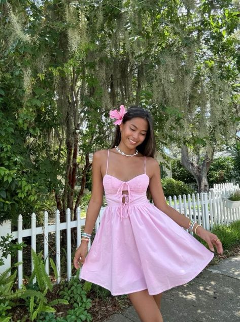 Pink Sundress Outfit, Pink Cute Dress, Summer Pink Dress, Sundress Outfit, Pink Sundress, Japan Vacation, Dress Vacation, Dress Idea, Outfit Inspo Summer