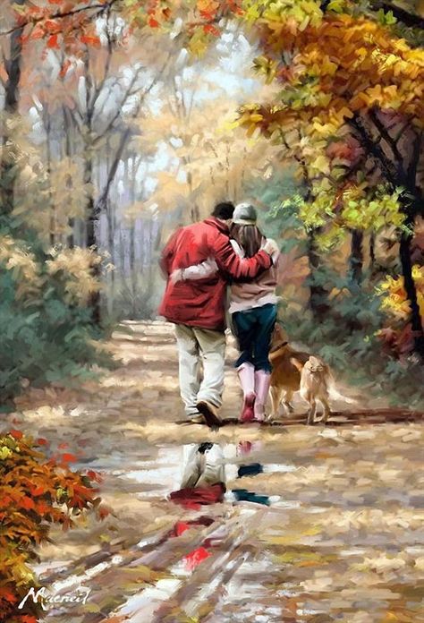 Richard MacNeil paintings 자작나무 그림, Art Mini Toile, Couple Painting, People Walking, Painting People, 수채화 그림, Mini Canvas Art, Pablo Picasso, In The Rain