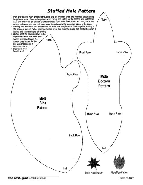 Stuffed mole project pattern Chemistry Mole Project Ideas, Stuffed Mole Project Chemistry, Mole Pattern To Sew, Mole Puns Chemistry Project, Stuffed Mole Project Chemistry Ideas, Worm Plush Pattern, Mole Pattern, Possum Sewing Pattern Free, Mole Sewing Template