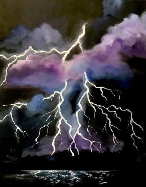 Painting Ideas Lightning, Things To Paint For Beginners, Small Painting Ideas, Easy Things To Paint, Spiritual Art Painting, Paint For Beginners, Meaningful Paintings, Things To Paint, Storm Art