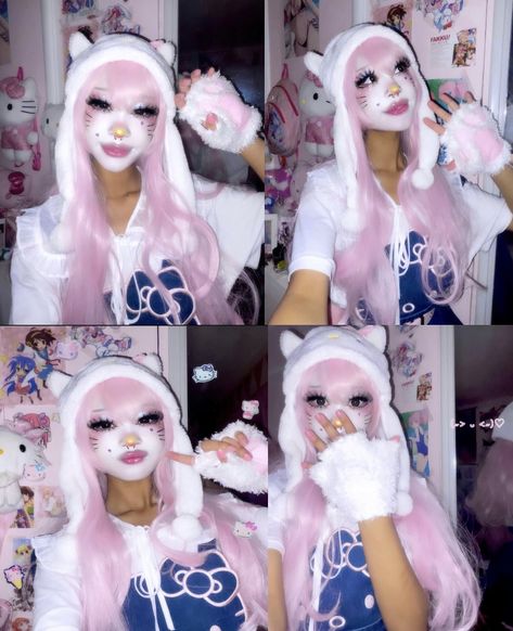 Silly Makeup, Hello Kitty Halloween Costume, Creepy Cute Aesthetic, Makeup Themes, Belle Delphine, Kitty Makeup, Hello Kitty Makeup, Kitty Clothes, Kawaii Makeup