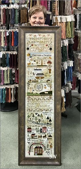 Jenny Bean's The Parlor in the shop with Mona from Shakespeare's Peddler - click to see more Caroline Manning, Cricket Collection, Wood Fern, Bent Creek, Cross Stitch Sampler Patterns, Bothy Threads, Erin Elizabeth, Hobby House, Needlework Shops