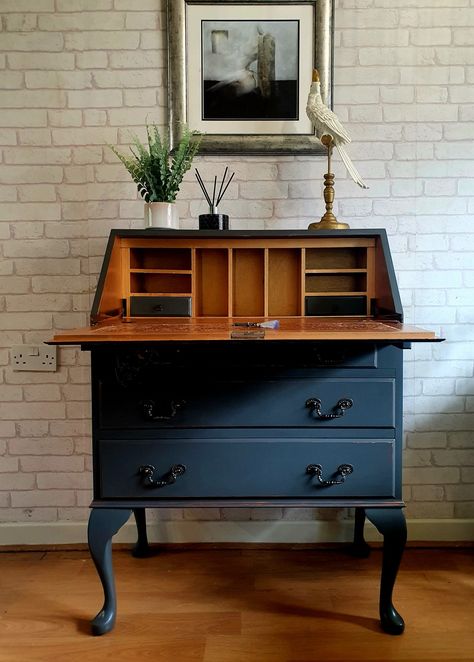 Repainted Desk, Painted Writing Desk, Drop Down Desk, Writing Bureau, Butcher Block Table, Beautiful Writing, Mahogany Furniture, Painted Desk, Desk Inspiration