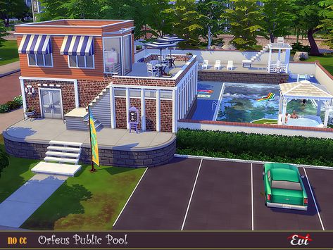 evi's Orfeus Public Pool Sims 4 Community Lots, Public Pool, Small Town Living, Sims 4 House Design, Casas The Sims 4, Sims Building, Sims House Plans, Building A Pool, Sims 4 Build