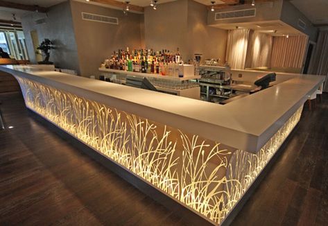 Led Bar Counter made of material structure Luxury Bar Design, Tra Sua, Home Bar Counter, Bar Restaurant Design, Small Restaurant Design, Architecture Restaurant, Bar Counter Design, Office Light, Modern Home Bar