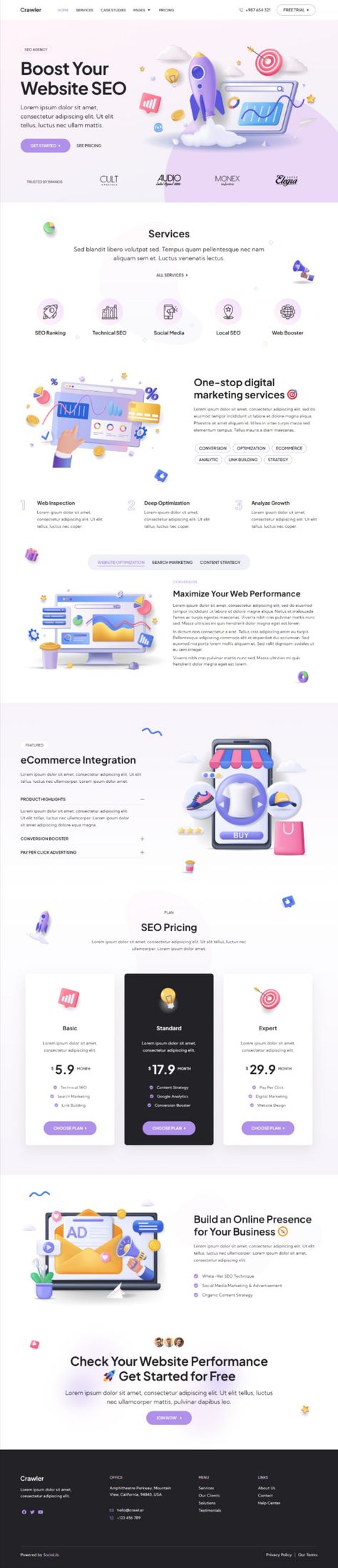 Crawler - SEO & Digital Marketing Agency Elementor Template Kit Figma Website Design, Digital Marketing Agency Website, Figma Website, Marketing Agency Website, Landing Page Ui, Website Background, Agency Website Design, Creative Website Design, Ui Design Website