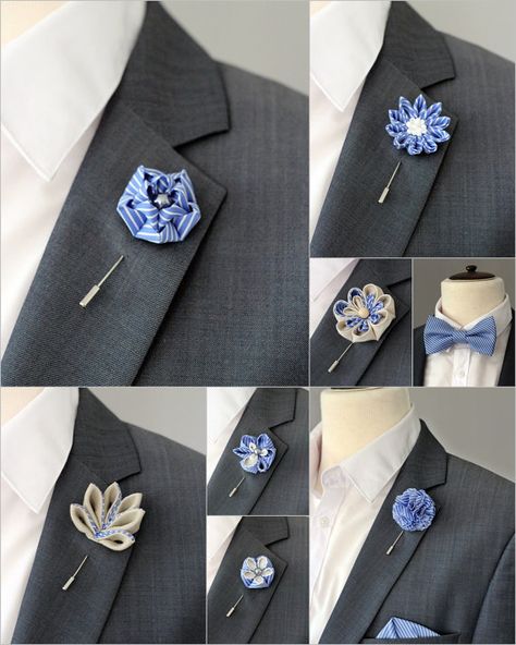 Elegant Blue Pocket Square As Gift, Flower Brooch For Men Suit, Blue Flower Lapel Pin For Gift, Elegant Blue Pocket Square For Semi-formal Occasions, Luxury Blue Pocket Square For Men, Lapel Flowers, Flower Boutonniere, Necktie Crafts, Pin Man