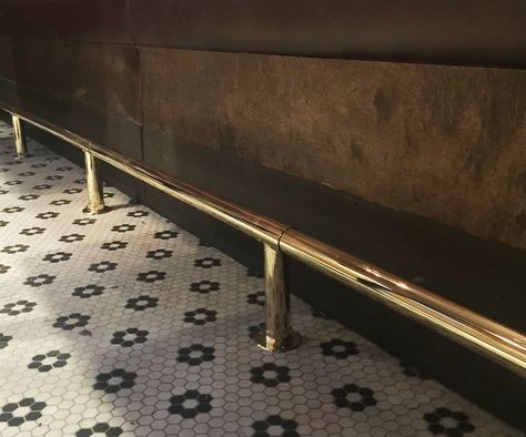 Floor-mounted Polished Brass Foot Rail Kitchen Island Brass Footrail, Kitchen Island Foot Rail, Brass Bar Foot Rail, Brass Foot Rail Kitchen Island, Bar Foot Rail Ideas, Brass Foot Rail, Bar Railing, Drink Rail, Bar Foot Rail