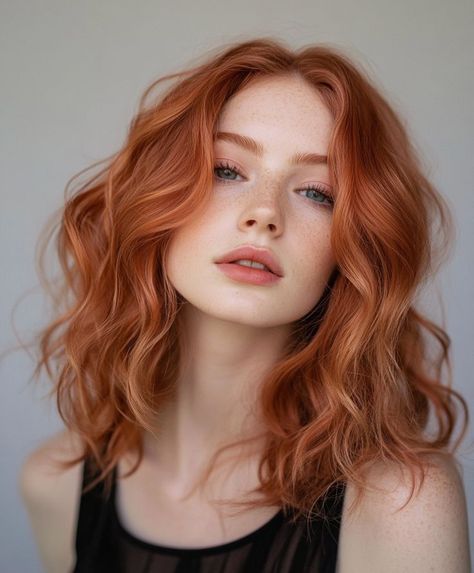 Short Wavy Ginger Hair, Rose Gold Red Hair, Copper Ginger Hair Color, Rose Copper Hair, Soft Auburn Hair Color, Gold Copper Hair, Copper Rose Gold Hair, Red Hair Colour, Orange Hair Color