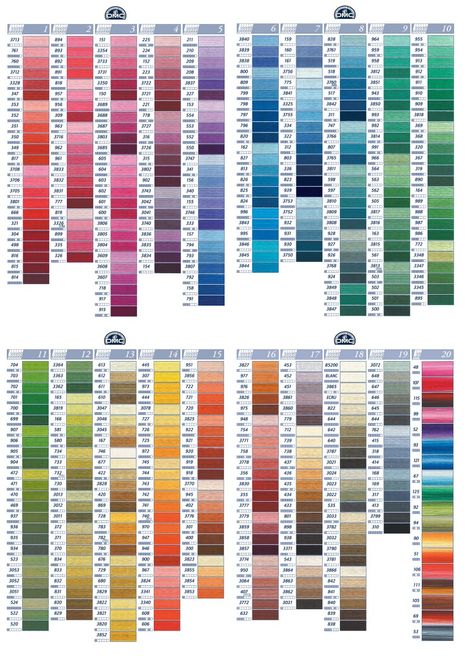 DMC embroidery floss color chart Dmc Floss Chart, Cross Stitch Floss, Crochet Ball, Dmc Embroidery Floss, Dmc Thread, Dmc Floss, Colour List, Stain Colors, String Art