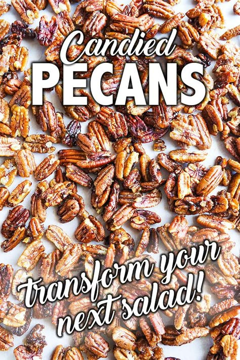 Candied Pecans Easy, Easy Candied Pecans, Pecan Recipes Easy, Candied Pecans For Salad, Candied Pecans Recipe, Glazed Pecans, Salad Toppers, Recipes Snacks, Pecan Nuts