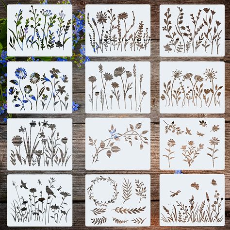 Faster shipping. Better service Flower Wall Stencil, فن النسيج, Sunflower Stencil, Flower Stencils, Stencils Online, Leaf Stencil, Drawing Stencils, Painting Templates, Flower Stencil