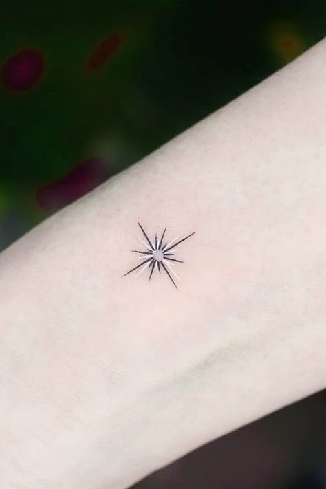 Star Tattoo Ideas: Discover Cosmic Symbolism and Designs Line Star Tattoo Design, Family Star Tattoo, Guiding Light Tattoo, 8 Point Star Tattoo, Small Star Tattoos For Women, Polar Star Tattoo, Heart Star Tattoo, Shining Star Tattoo, 8 Pointed Star Tattoo