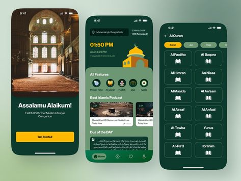 Quran Application APP UI by Fayzur Rahman on Dribbble Quran App, Quran Kareem, App Home, App Ui Design, Mobile App Design, App Ui, Ui Ux Design, Ux Design, Ui Design