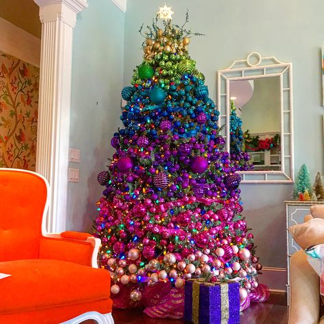 Rainbow Christmas Tree Decor Rainbow Theme Christmas Tree, Rainbow Tree Christmas, Trolls Christmas Tree, Rainbow Christmas Tree Decorations, Colorful Christmas Tree Ideas, Rainbow Christmas Decorations, Rainbow Christmas Decor, Christmas Tree Rainbow, Friends Christmas Tree