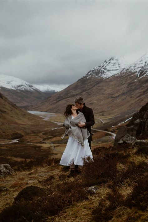 Stunning winter elopement wedding in Glencoe Scottish Highlands Humanist Wedding Ceremony, Scottish Winter, Custom Design Dress, Mountain Photoshoot, Scottish Elopement, Scotland Elopement, Fall Wedding Photography, Scotland Wedding, Winter Elopement