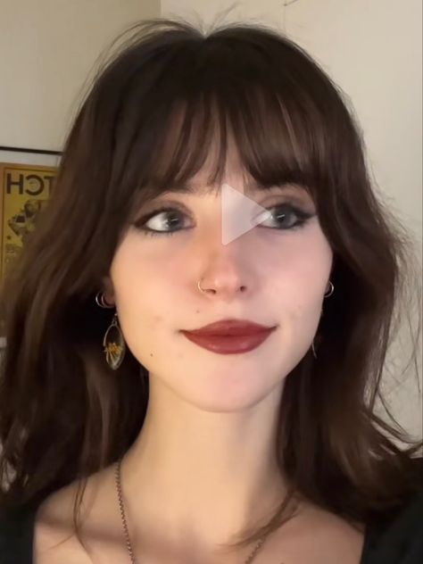 70s Hair Bangs Fringes, Medium Length Haircut With Full Bangs, Vintage Haircut With Bangs, Short Hair With Full Fringe, Wispy Fringe Wavy Hair, Dark Straight Hair With Bangs, Bangs Above Brows, Bangs And Curled Hair, Subtle Bangs Straight Hair