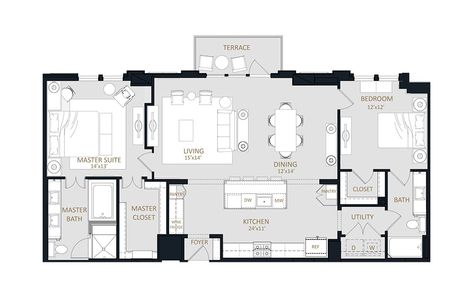 B7 - 2 bedroom floorplan layout with 2 baths and 1469 square feet. 2 Bedroom Floorplan, 2 Bedroom Apartment Floor Plan, Apartment Blueprints, Organising Home, Brazil Houses, City Living Apartment, Apartment Building Design, Condo Floor Plans, Construction Drawing