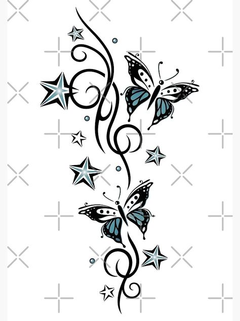 "Tattoo tendril with stars and butterflies" Greeting Card for Sale by Christine Krahl | Redbubble Star And Butterfly Tattoos, Butterfly And Stars Tattoo, Butterfly And Stars, Stars And Butterflies, Leopard Print Tattoos, Butterfly Tattoos For Women, Butterfly Tattoos, Female Tattoo, Star Tattoos