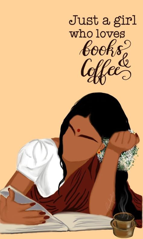 Tamil Books To Read, Women Reading Aesthetic, Woman Reading Aesthetic, One Indian Girl Book, Woman Reading Illustration, Indian Girl Illustration, Coffee Canvas Painting, Saree Illustration, Tamil Books