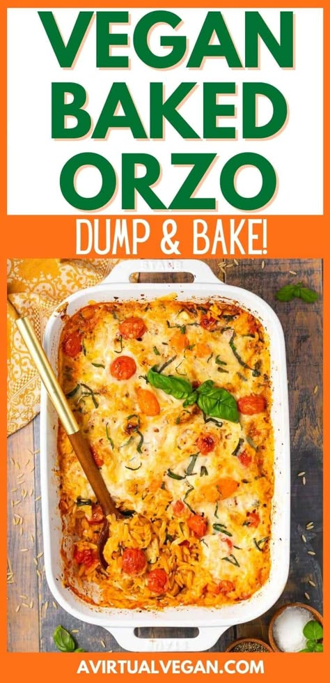 Orzo Casserole Recipes Vegetarian, Dump And Bake Vegetarian Casseroles, Veggie Orzo Bake, Vegan Orzo Soup, Vegetarian Orzo, Vegan Orzo, Dump And Bake, Orzo Recipe, Vegan Noodles