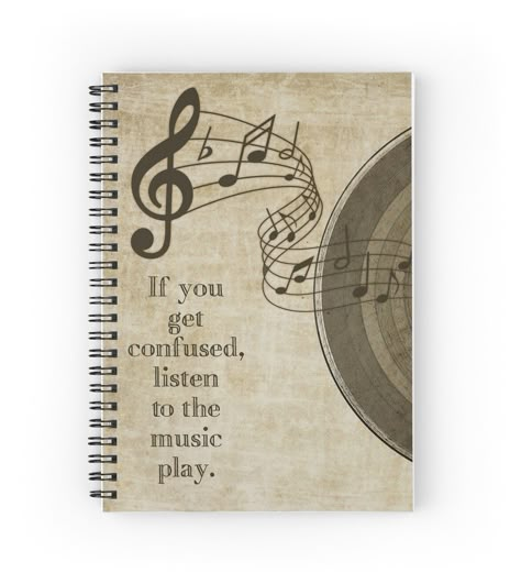 Spiral notebooks with high-quality edge-to-edge print on front. 120 pages in your choice of ruled or graph lines. Music in a great design for any fan! Cover Page For Music Project, Music Note Book Cover Design, Music Notebook Design, Music Book Cover Design Ideas, Music Front Page Design, Lyrics Book Design, Music File Cover Decoration Ideas, Music Project File Cover Ideas, Music Book Cover Design