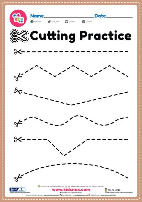 Cut Activities For Kids, Preschool English Worksheets For Kids, Scissors Practice, Printable Shapes, Free Kindergarten Worksheets, Worksheets For Kindergarten, Shapes Worksheets, Scissor Skills, Educational Worksheets