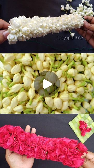 Divyaprathee Jewellery BridalArtsandcrafts on Instagram: "How to string jasmine flowers closely in traditional method/Mallipoo malai/Gajra/DIY GARLAND/VENI/pellipoolajada 
Youtube @Divyaprathee 
@divyaprathee1 
#jasmineflower #bridalflorist #bridaljewellery #wedding #weddingflowers #flower #garland #veni #gajra #pellipoolajada #jadai #poolajada #divyaprathee #flowergarland #flowerdecoration #poojaroomdesign #poojaroom #malaforgod #krishna #hobby #temple #templegarland #poomalai #viral #trending" Paper Jasmine Flower, Paper Jasmine Flower Diy, Jasmine And Rose Garland, Jasmine Flower Garland, Jasmine Flower Necklace, Flower Garland Diy, Pooja Room Design, Jasmine Flower, Pooja Rooms