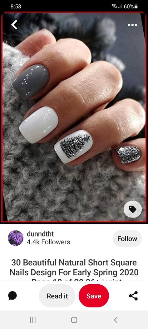 Black And Grey Nails Short, Gray Fall Nails Ideas, Square Nail Designs Winter, Christmas Nails Medium, Gray Christmas Nails, Classy Nails Short Winter, Gray Winter Nails, Grey Winter Nails, Next Gen Nails