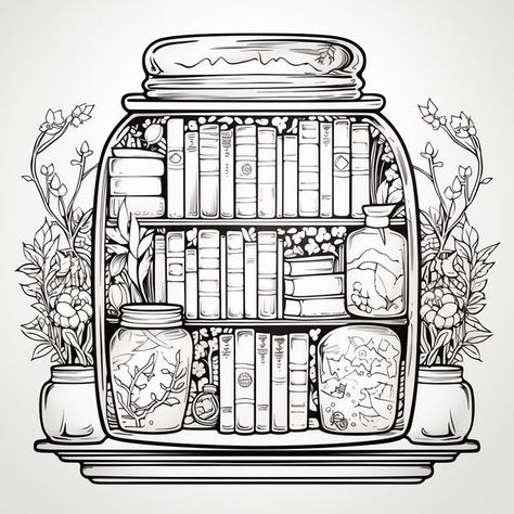 Bookshelf Art Drawing, Library Coloring Pages, Colouring Sheets For Adults, Colouring Pictures, Bookshelf Art, Drawing Examples, Colouring Sheets, Adult Coloring Designs, Detailed Coloring Pages